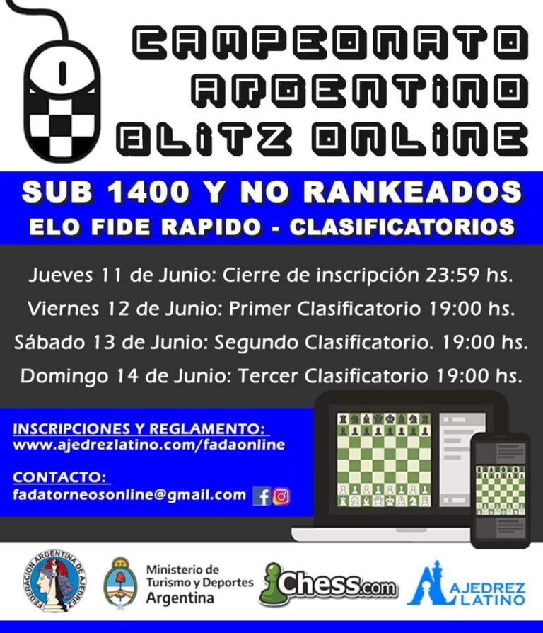 Llega el Campeonato Argentino Online Rápido Sub 1400 y No Rankeados