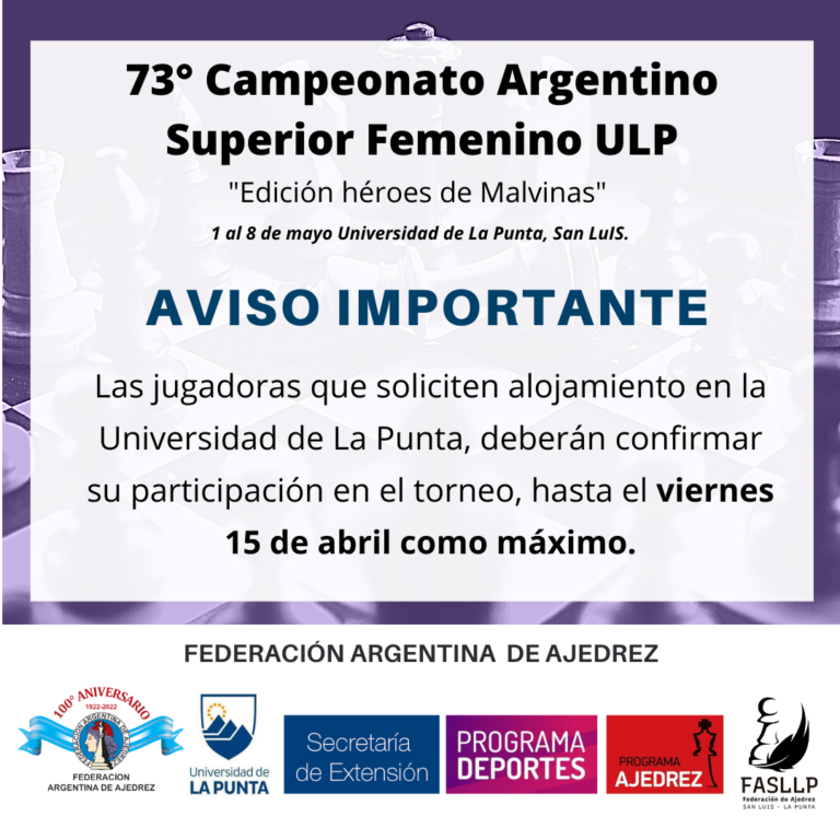 Aviso importante: alojamientos 73 Campeonato Argentino Superior Femenino ULP