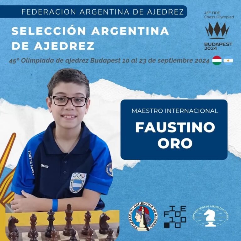 Faustino Oro realizará la movida inicial en la mesa 1 de las Olimpiadas de Ajedrez Budapest 2024